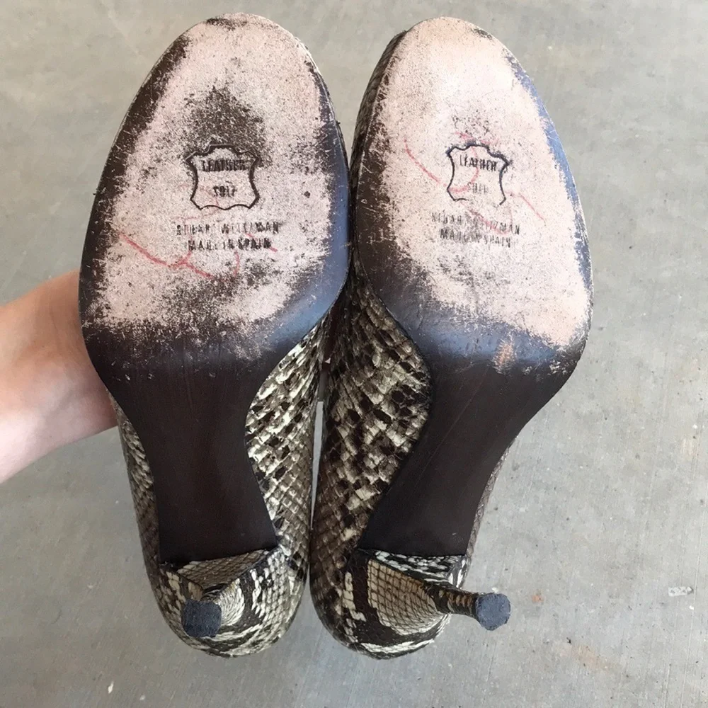 Stuart Weitzman Snakeskin Peep Toe Kitten Heels